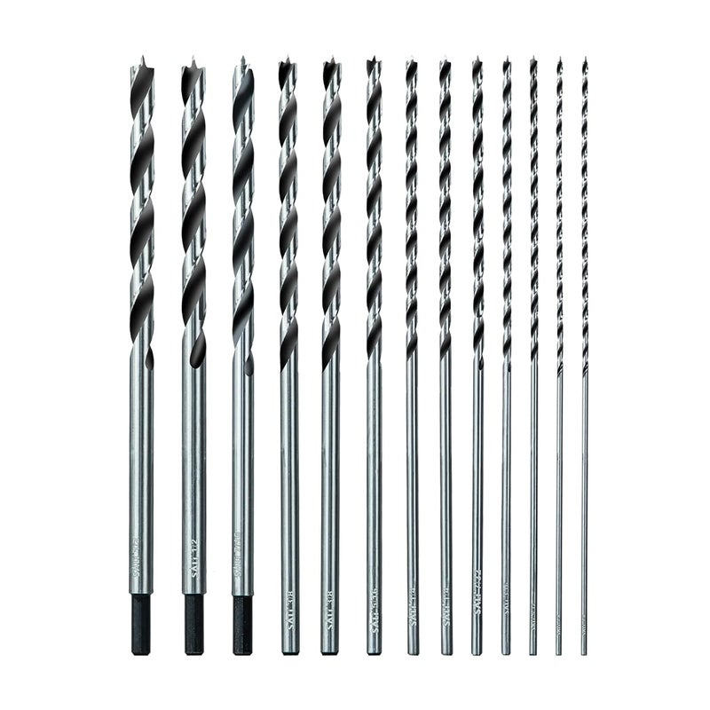 SALI 13PCS Brad Point Wood Drill Bit Set Carbon Steel Wood Drill Bit Set for Hardwood, Plywood, Plastic Round Holes in All Types of Wood Extra Long 11 Inch - Image 1